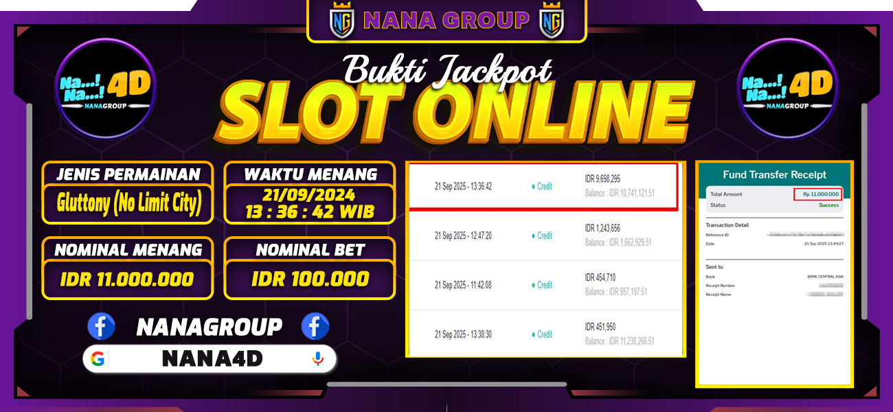 Bukti Kemenangan Besar Dibayar lunas Member NANA4D RP 11.000.000, 21 September 2025